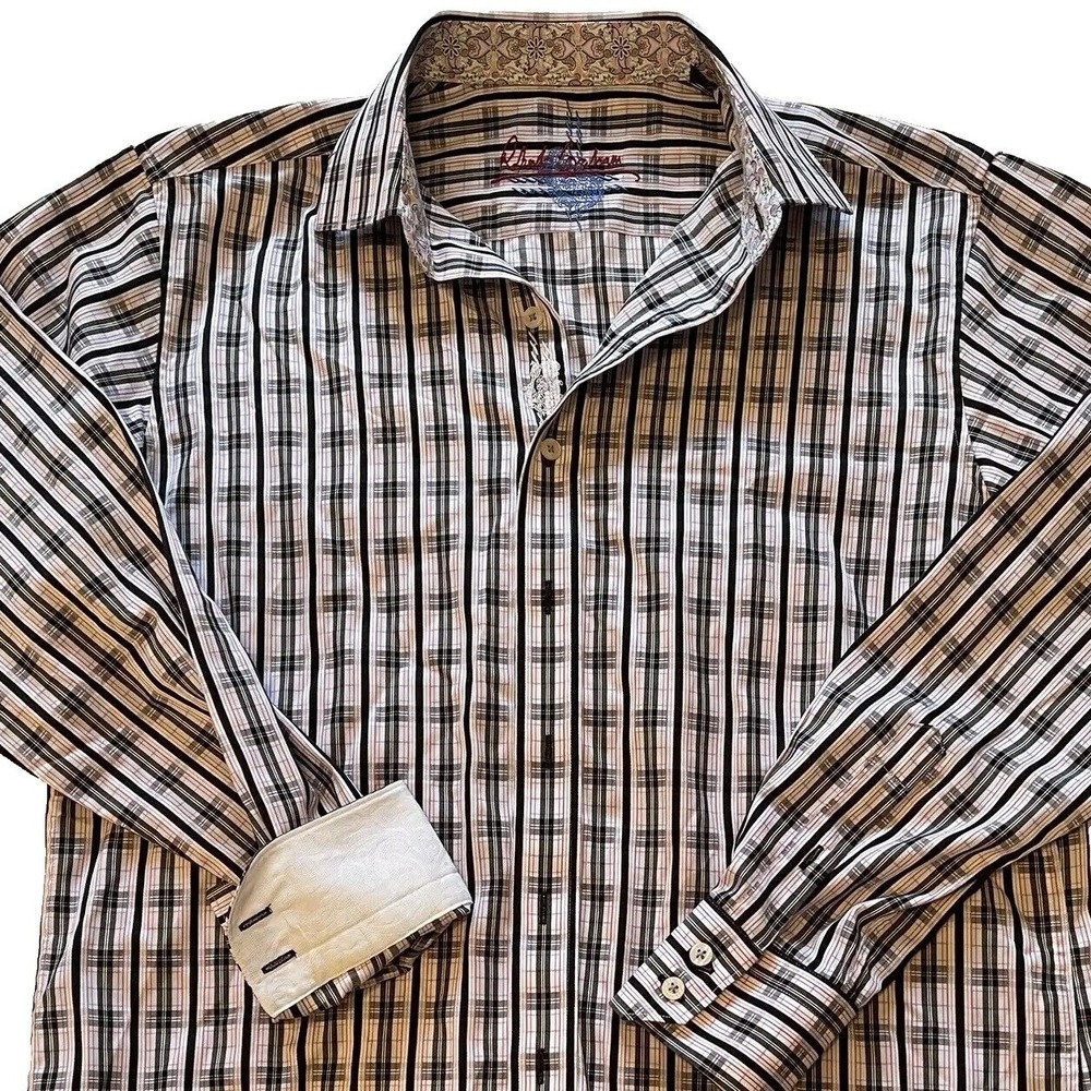 Robert Graham Dress Shirt Men's Size‎ Medium Flip Cuff Embroidered Black Purple